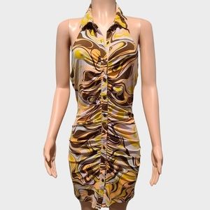 𝅺rue 21 Bodycon Button Down Ruched Sleeveless Dress with Collar Size Large